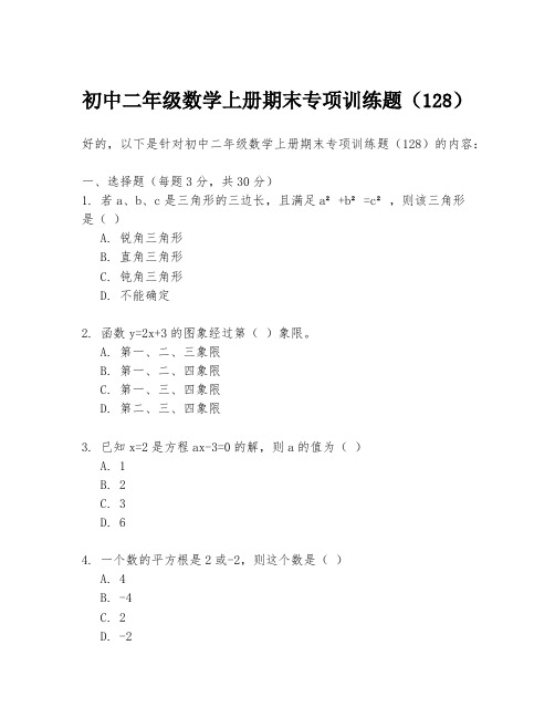 初中二年级数学上册期末专项训练题(128)