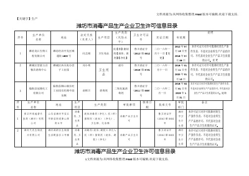 【生产】潍坊市消毒产品生产企业卫生许可信息目录