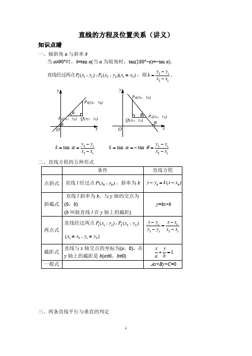 高中数学解析几何之直线的方程及位置关系