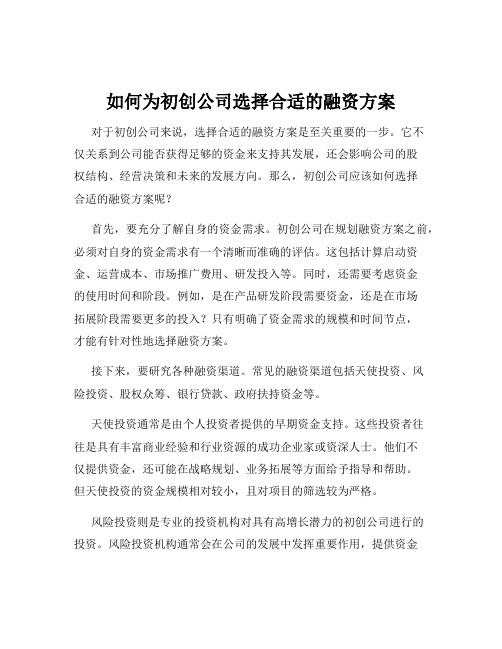 如何为初创公司选择合适的融资方案