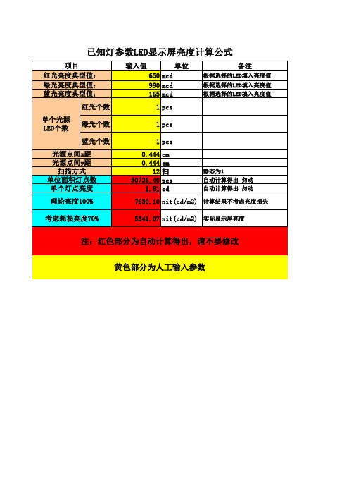 led显示屏常用计算公式