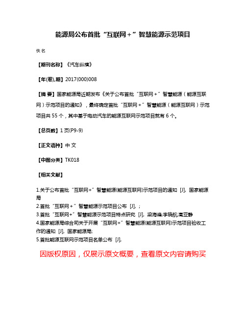 能源局公布首批“互联网＋”智慧能源示范项目