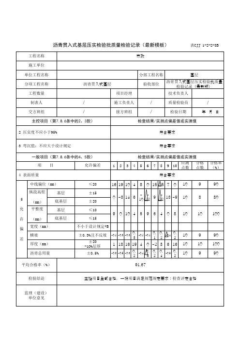 沥青贯入式基层压实检验批质量检验记录(最新模板)