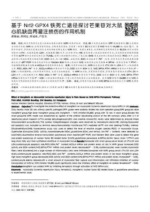 基于Nrf2-GPX4铁死亡途径探讨芒果苷对大鼠心肌缺血再灌注损伤的作用机制