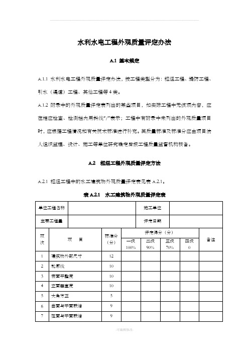 水利水电工程外观质量评定办法及表格