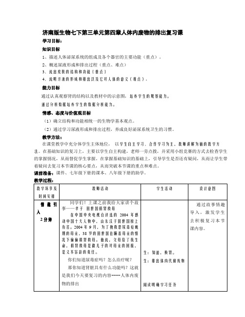 济南版生物七下第三单元第四章人体内废物的排出复习课