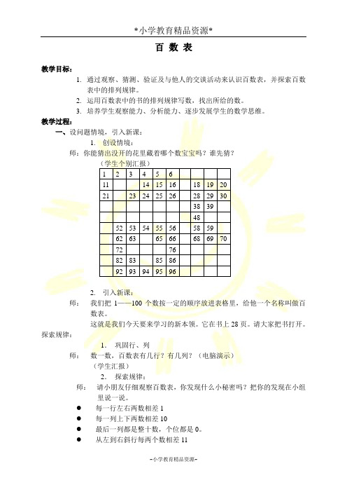 沪教版一年级下册数学教案 百 数 表 2