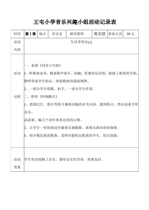 小学音乐兴趣小组活动记录表汇总-共23页