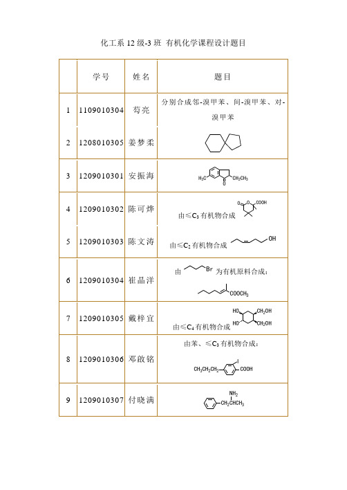 有机课程设计题目