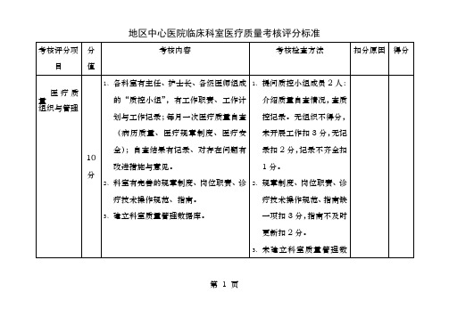 医疗质量考核评分表