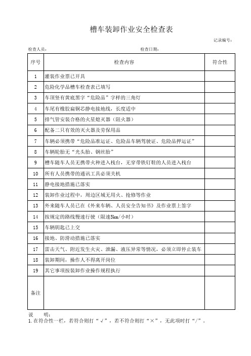 槽车装卸作业安全检查表