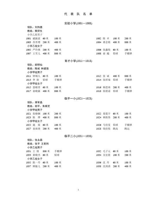 代表队名单