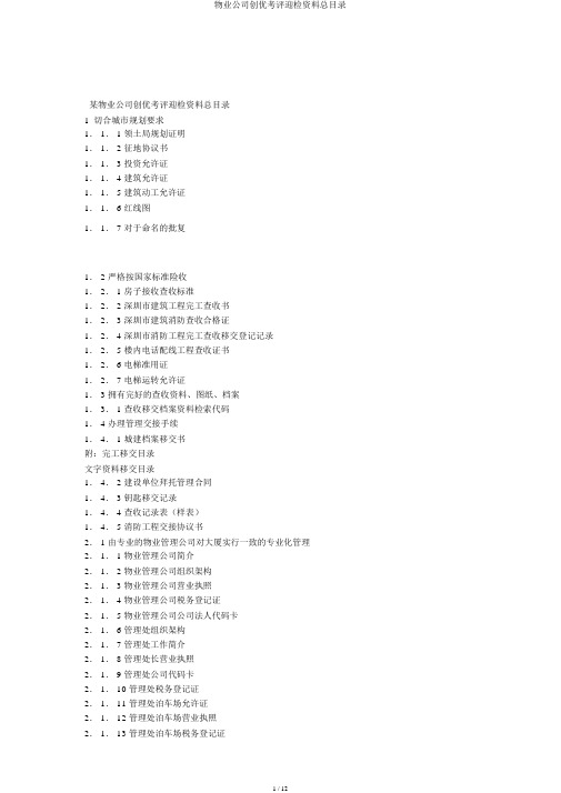 物业公司创优考评迎检资料总目录