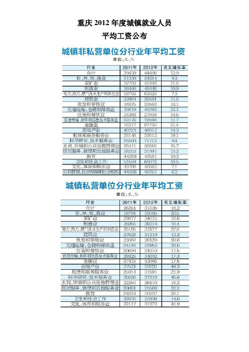 重庆2013年社平工资(统计局公布)