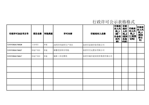 行政许可公示表格格式