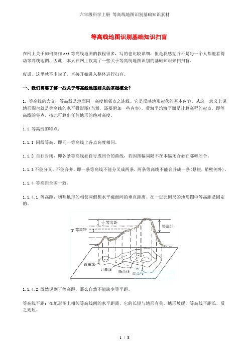 六年级科学上册 等高线地图识别基础知识素材