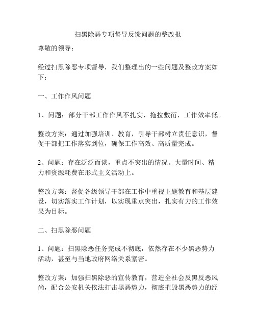 扫黑除恶专项督导反馈问题的整改报