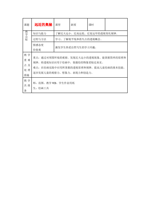 六年级美术上册 远近的奥秘教案 人教新课标版