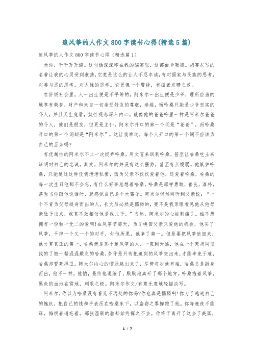 追风筝的人作文800字读书心得(精选5篇)