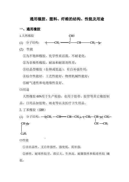 通用橡胶、塑料、纤维的结构、性能及用途