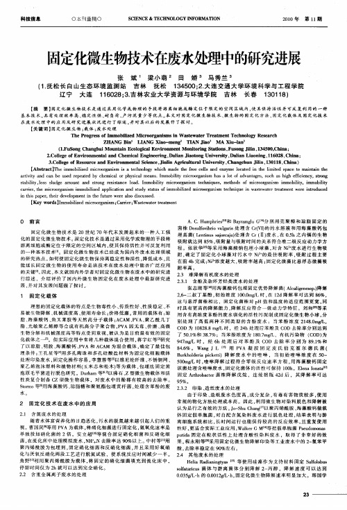 固定化微生物技术在废水处理中的研究进展