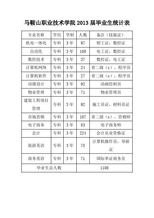 XX学院2013届毕业生统计表【模板】