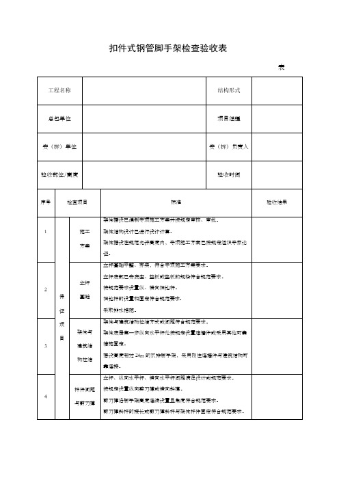 扣件式钢管脚手架检查验收表