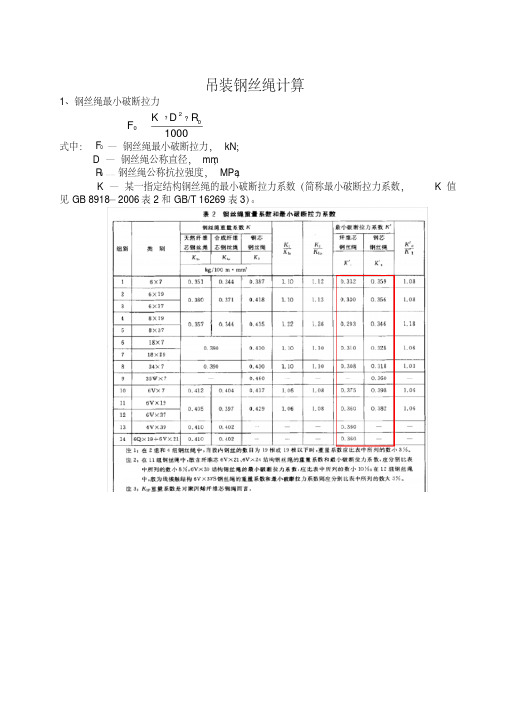 最小钢丝破断拉力总和与钢丝绳最小破断拉力的换算系数