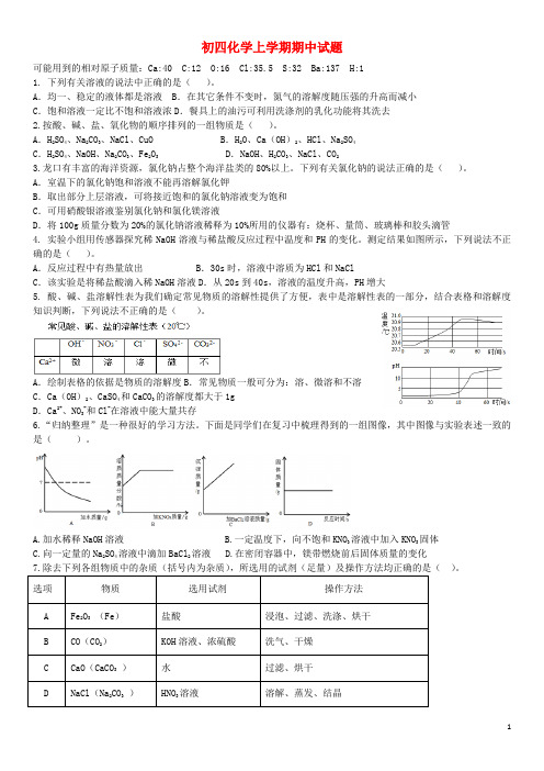 初四化学上学期期中试题(难)