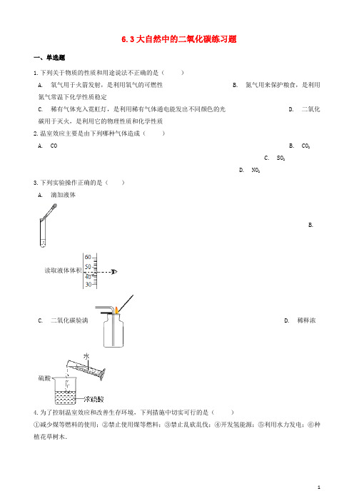 八年级化学全册 燃烧与燃料大自然中的二氧化碳练习题(新版)鲁教版五四制