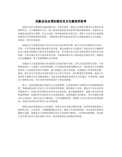 民航企业必须加强安全文化建设的思考