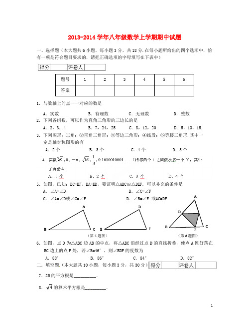 2013-2014学年八年级数学上学期期中试题