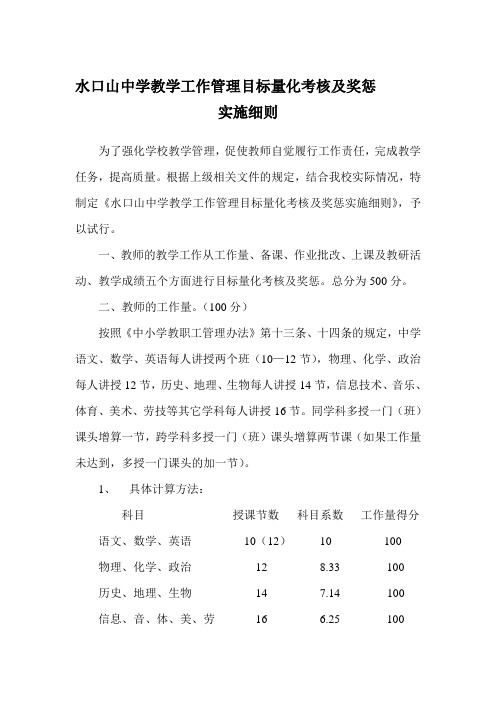 教学工作管理目标量化考核及奖惩实施细则[1]