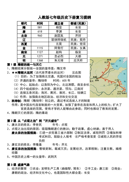 人教版七年级历史下册复习提纲