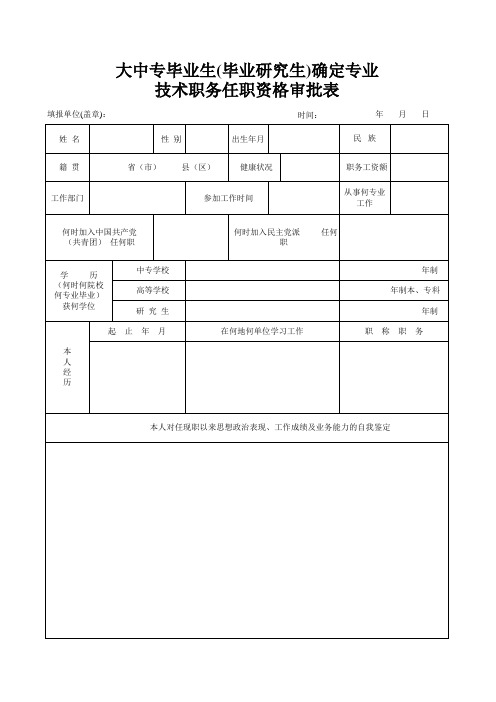 大中专毕业生(毕业研究生)确定专业技术职务任职资格审批表(用作职称定级)