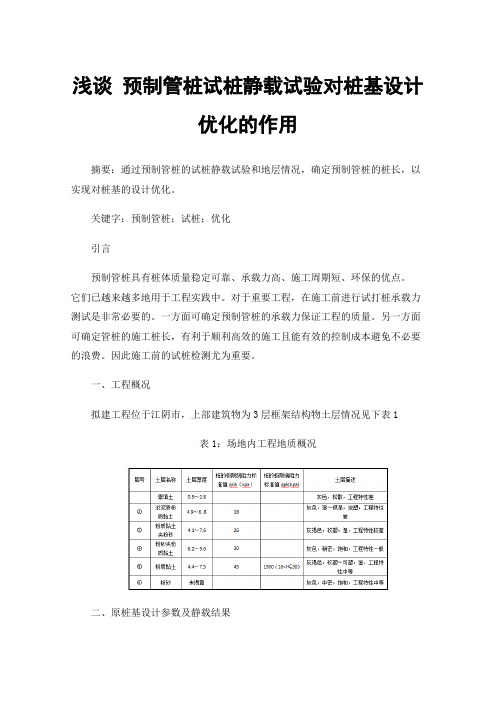 浅谈预制管桩试桩静载试验对桩基设计优化的作用