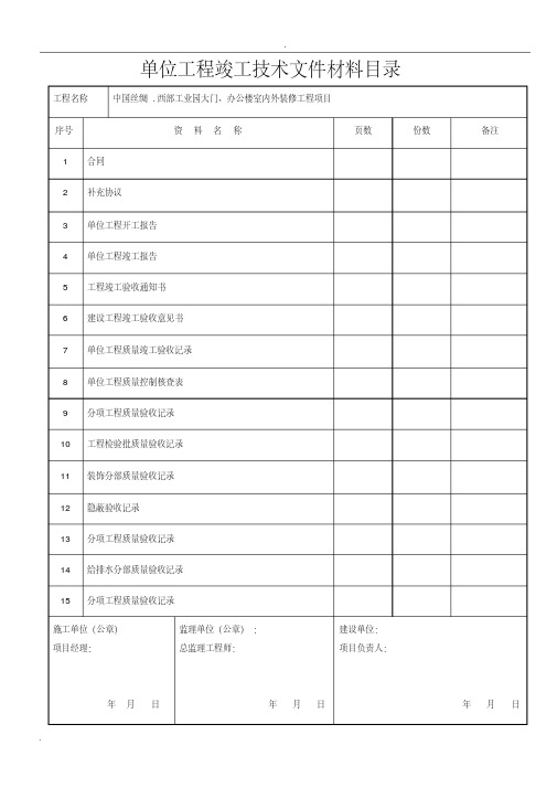 建筑装饰装修工程竣工验收资料表格