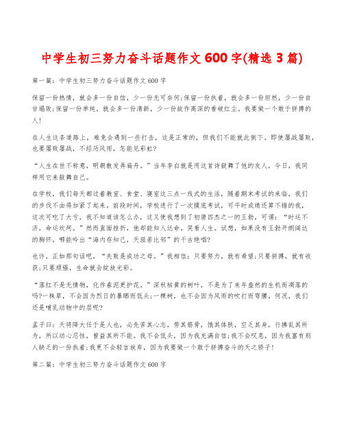 中学生初三努力奋斗话题作文600字(精选3篇)