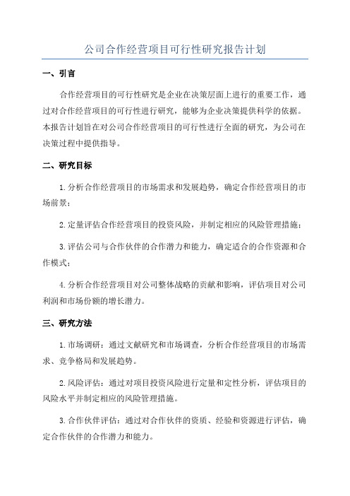 公司合作经营项目可行性研究报告计划