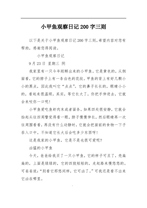 小甲鱼观察日记200字三则
