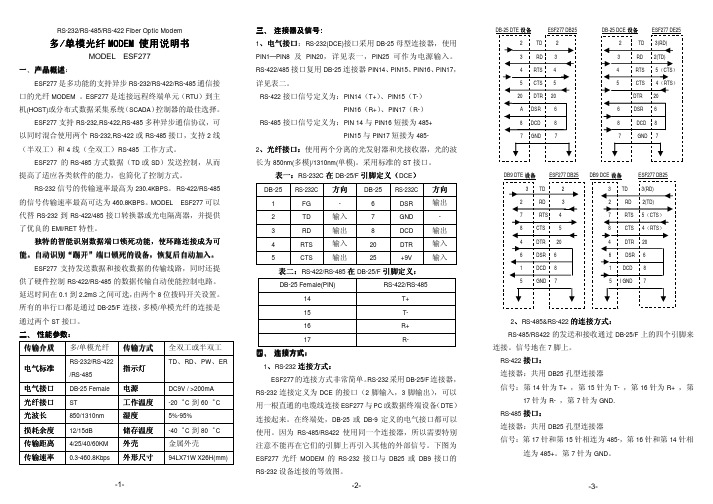 多单模光纤 MODEM 使用说明书 MODEM 使用说明书.