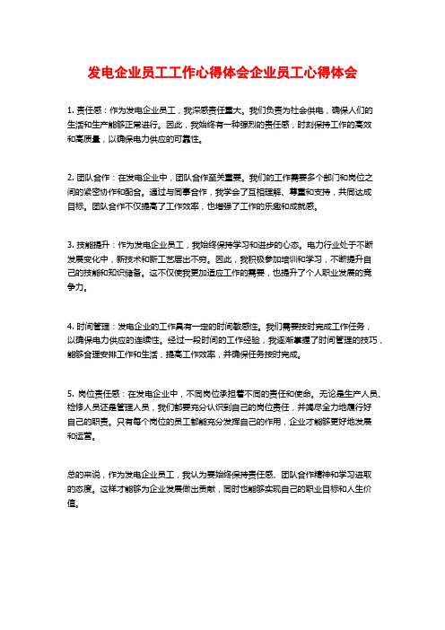 发电企业员工工作心得体会企业员工心得体会