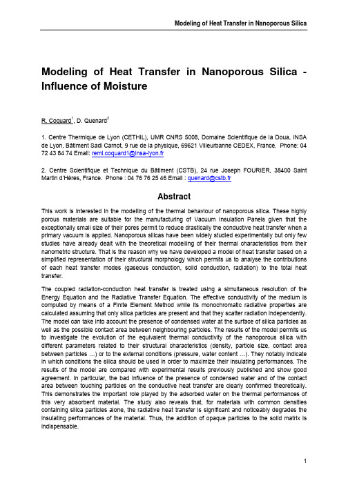 Modeling of Heat Transfer in Nanoporous Silica Influence of Moisture