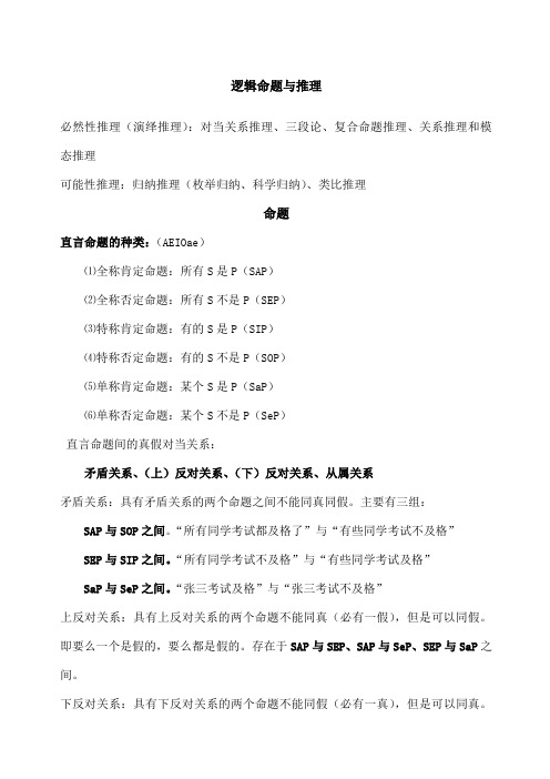 逻辑判断推理中常用的逻辑公式