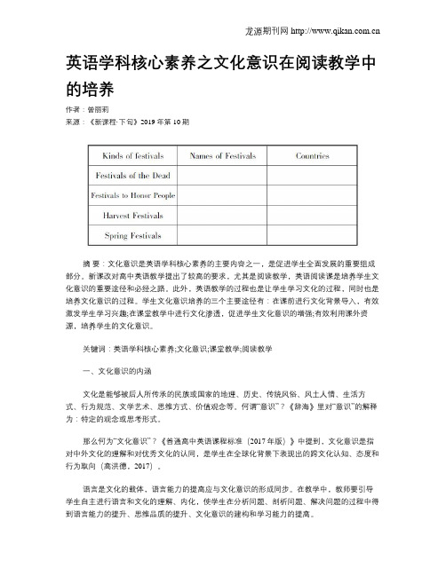 英语学科核心素养之文化意识在阅读教学中的培养