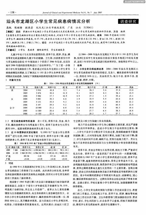 汕头市龙湖区小学生常见病患病情况分析