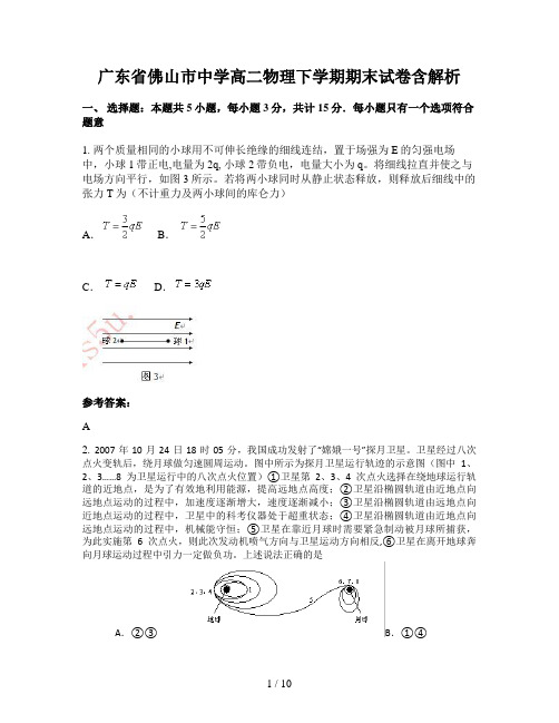 广东省佛山市中学高二物理下学期期末试卷含解析