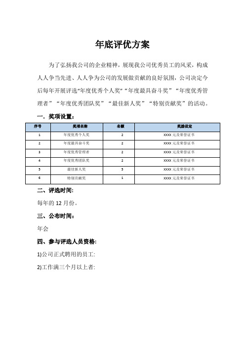 年底评优方案