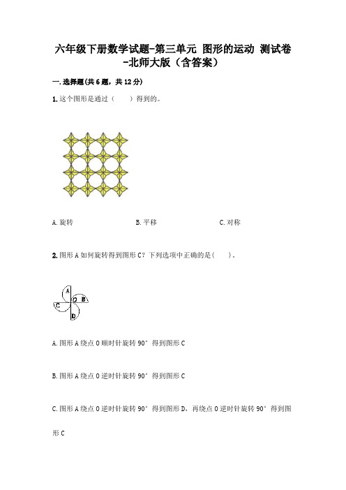 六年级下册数学试题-第三单元 图形的运动 测试卷-北师大版(含答案)