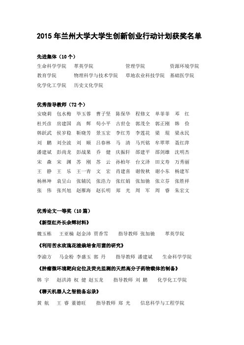 2020年新编兰州大学大学生创新创业行动计划获奖名单名师精品资料